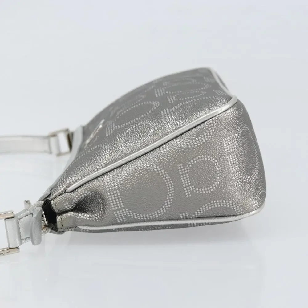 Salvatore Ferragamo Leather Coated Canvas Hand Pouch Silver